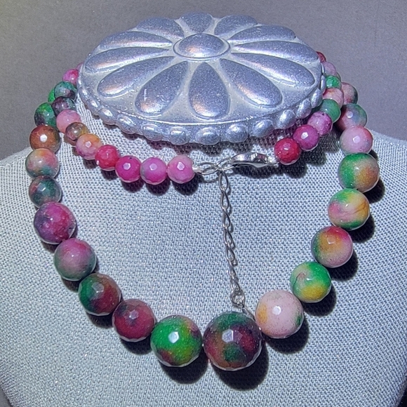 6-14mm Natural Color Faceted Candy Jade / Jadeite Gemstone Necklace 18'' Unisex - Picture 2 of 10